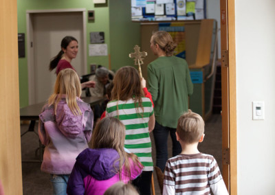 children heading to Sunday School